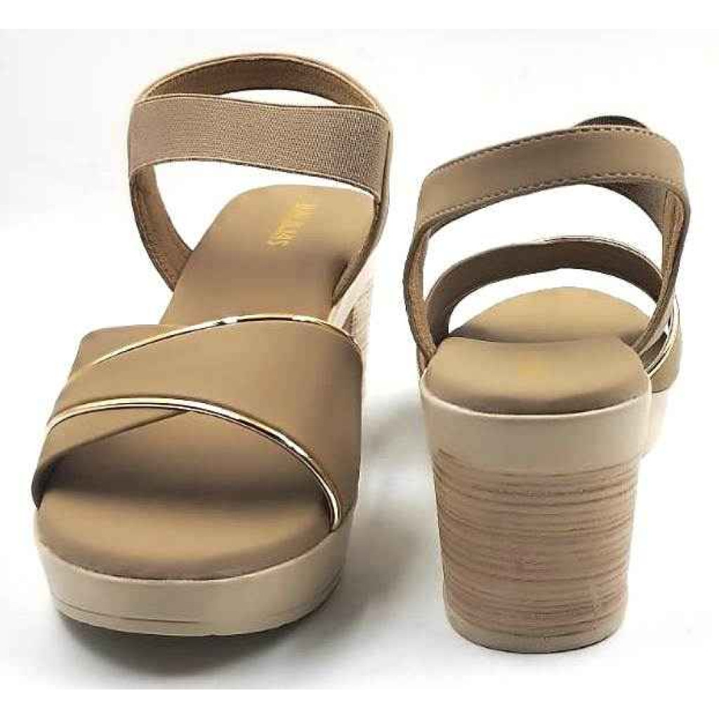 10346 : Balujas Beige Block Heel Ladies Sandals