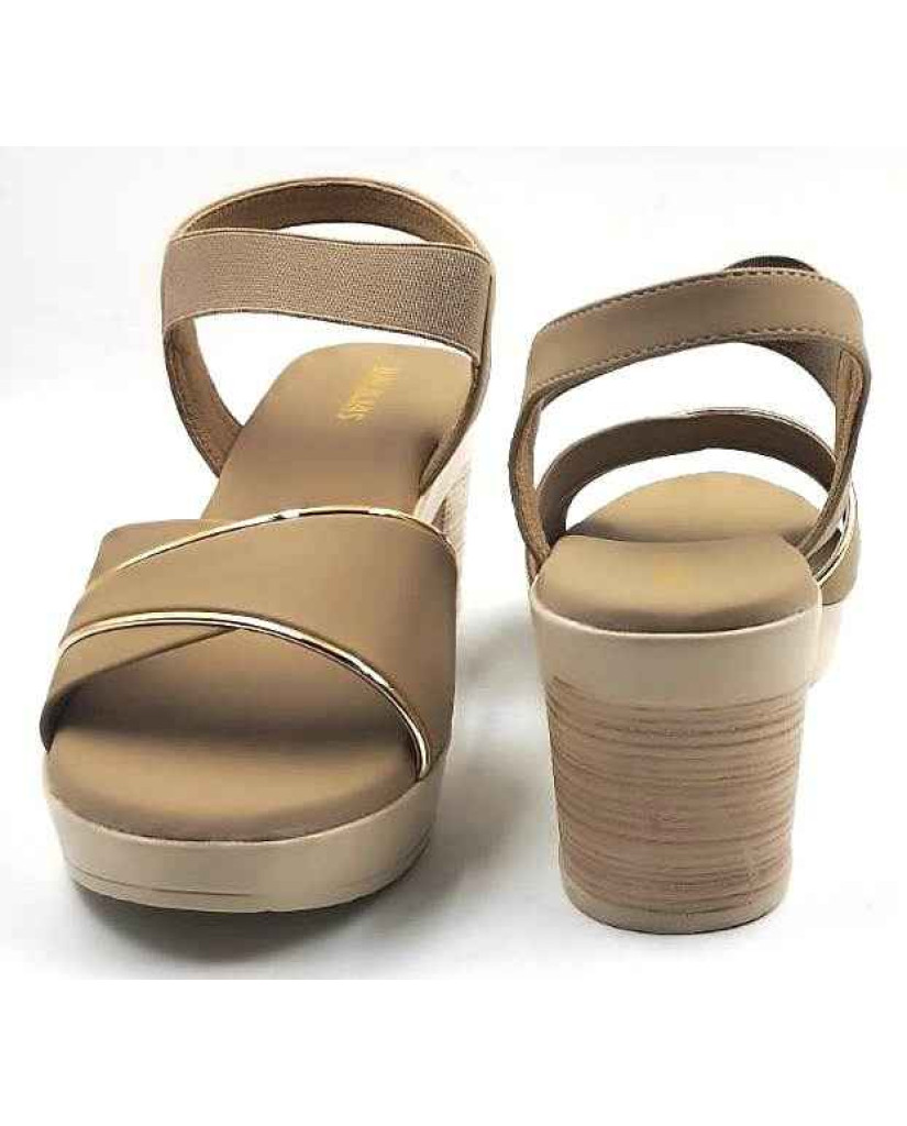 10346 : Balujas Beige Block Heel Ladies Sandals
