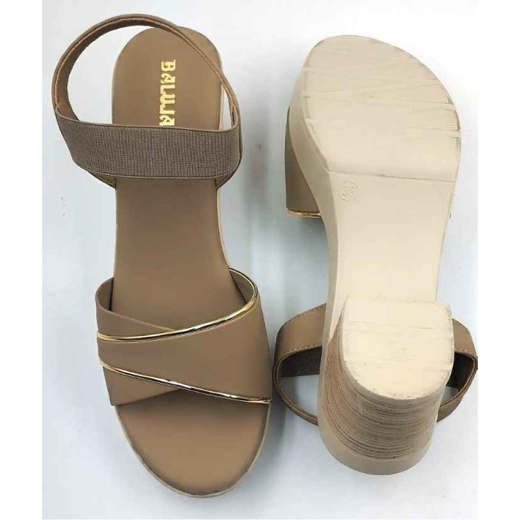 10346 : Balujas Beige Block Heel Ladies Sandals