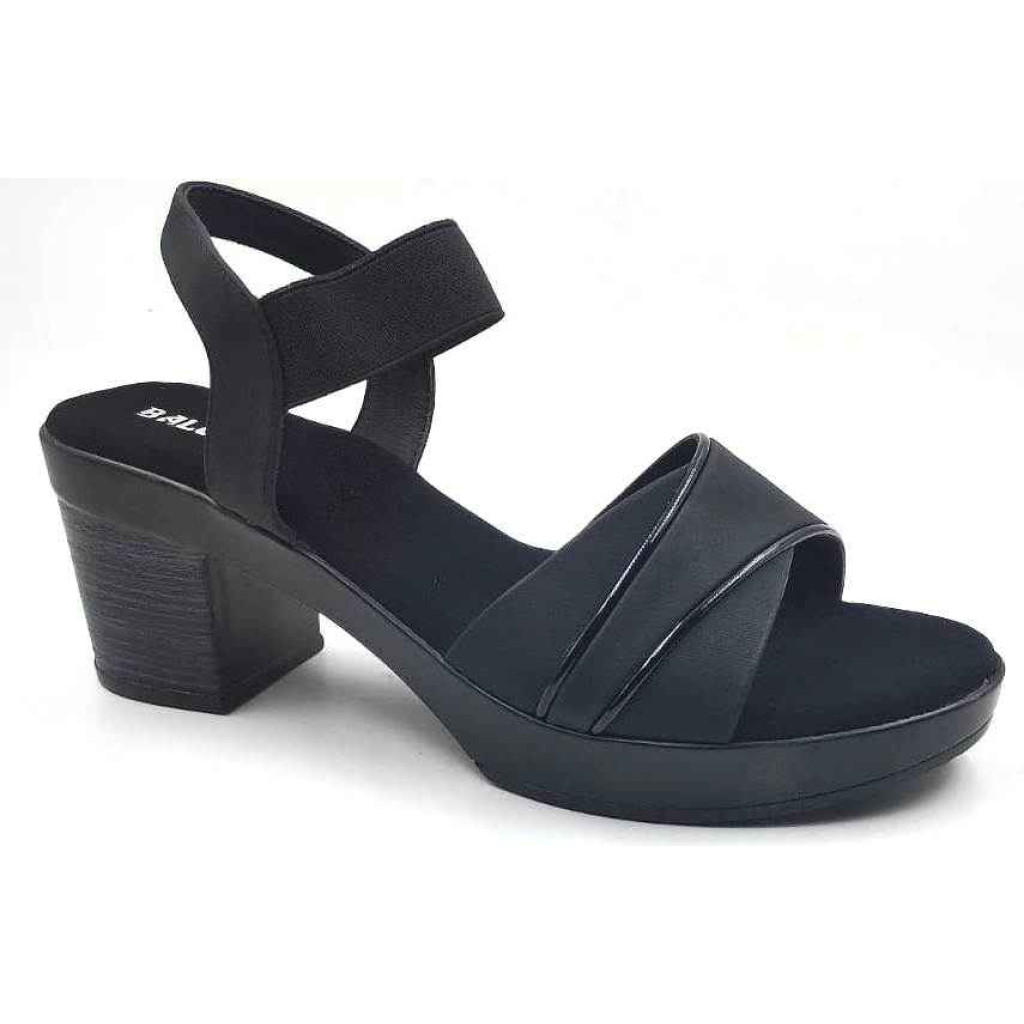 10346 : Balujas Black Block Heel Ladies Sandals