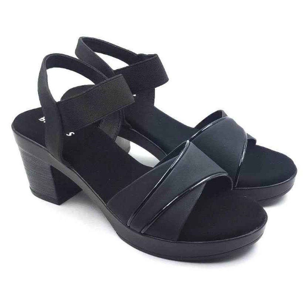 10346 : Balujas Black Block Heel Ladies Sandals