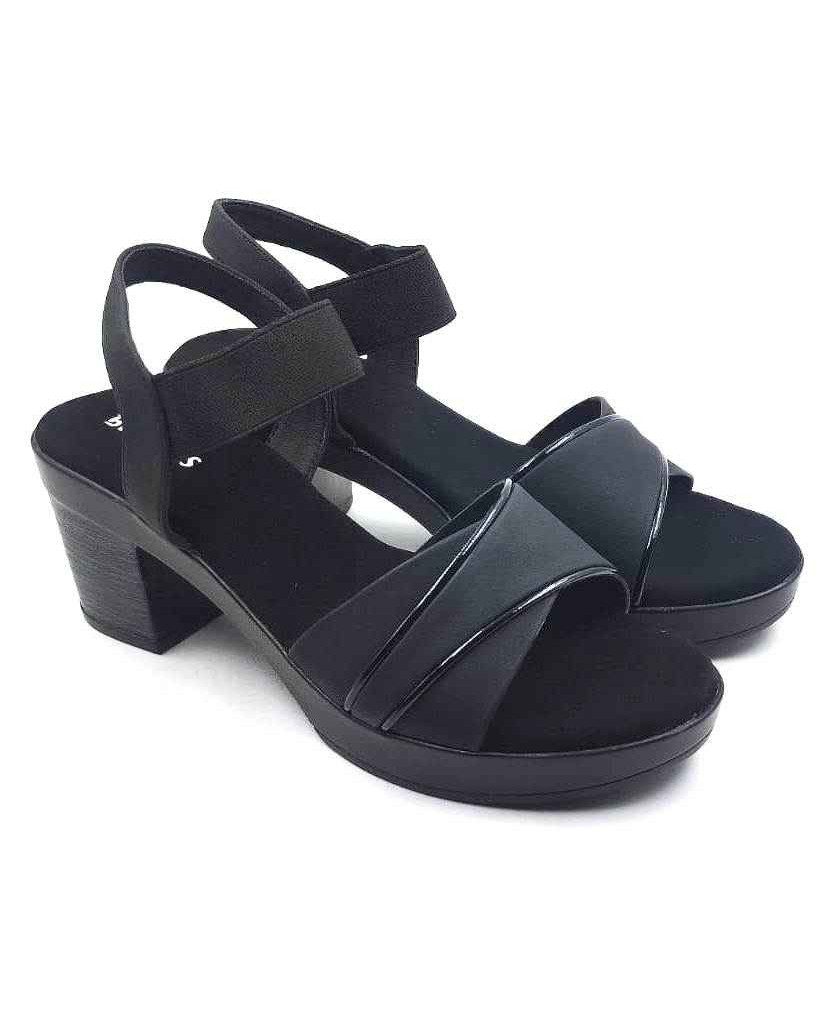 10346 : Balujas Black Block Heel Ladies Sandals