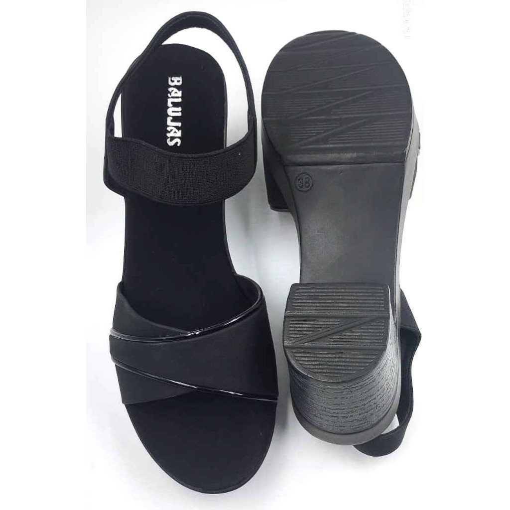 10346 : Balujas Black Block Heel Ladies Sandals