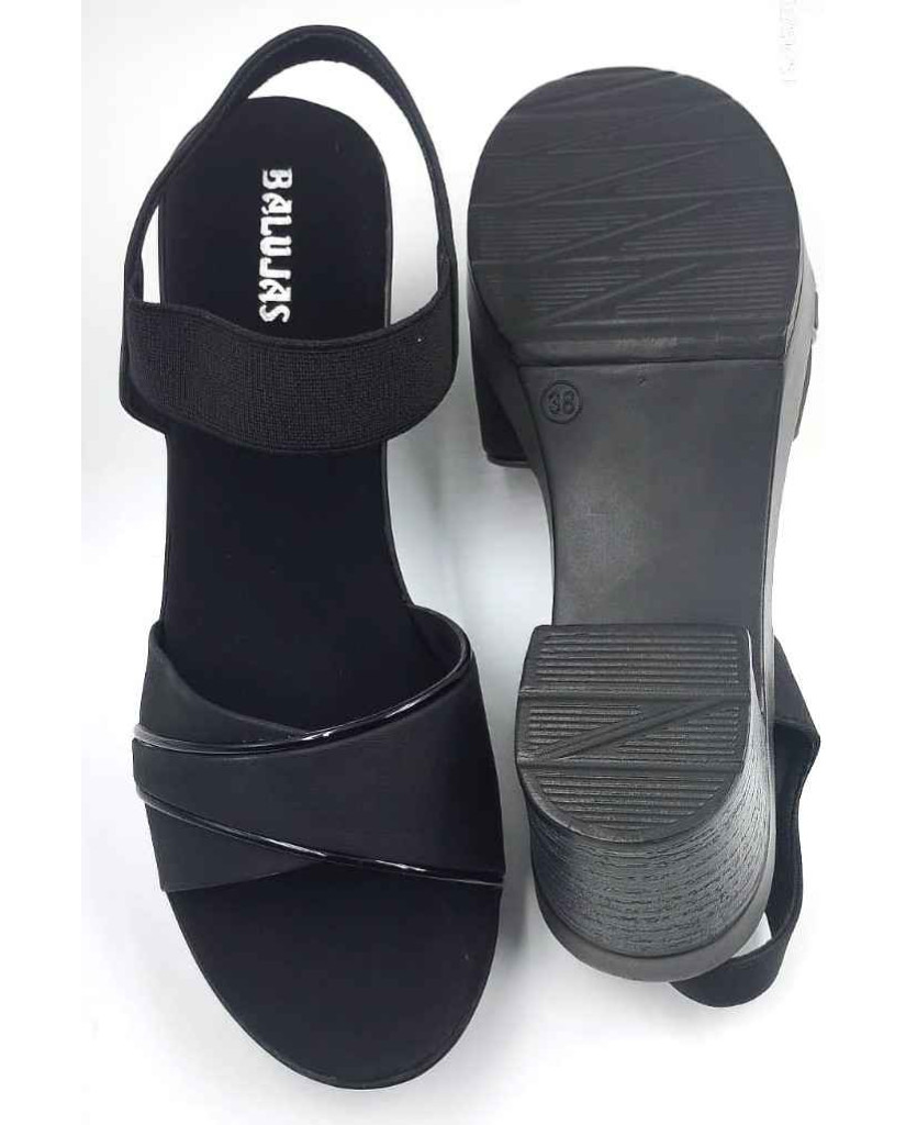 10346 : Balujas Black Block Heel Ladies Sandals