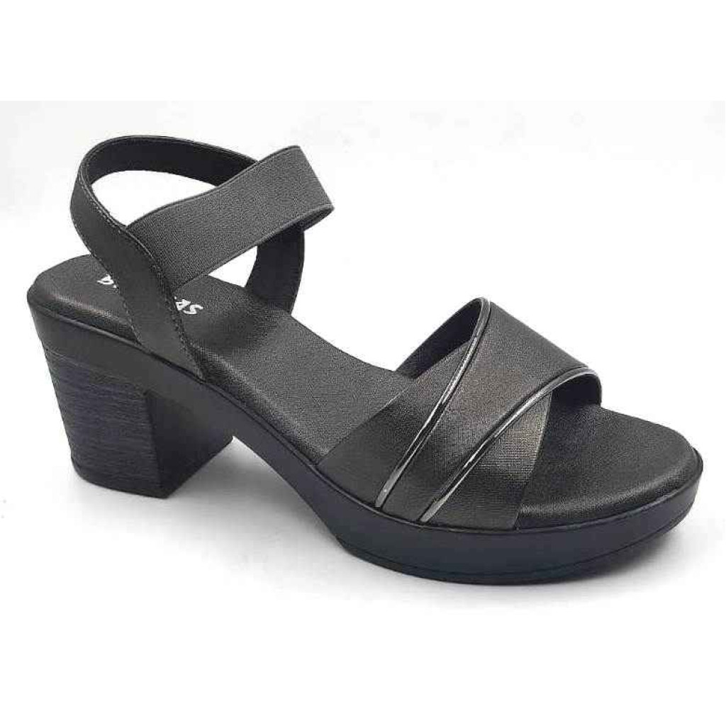 10346 : Balujas Gun Metal Block Heel Ladies Sandals