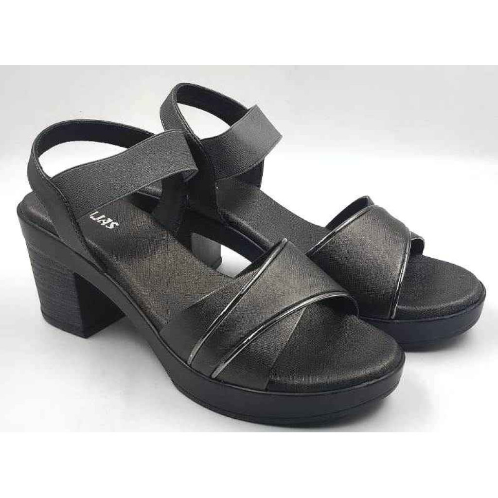 10346 : Balujas Gun Metal Block Heel Ladies Sandals