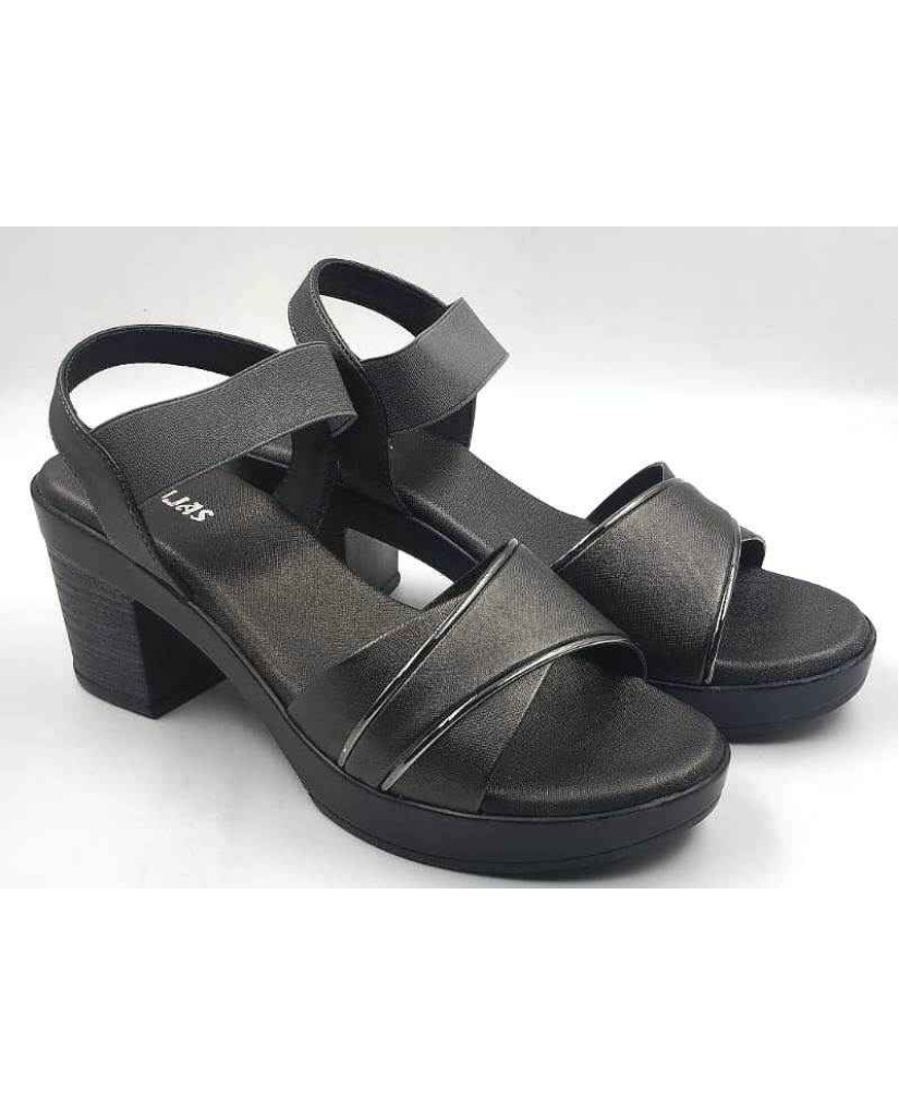 10346 : Balujas Gun Metal Block Heel Ladies Sandals