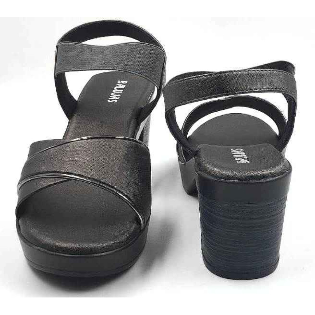 10346 : Balujas Gun Metal Block Heel Ladies Sandals