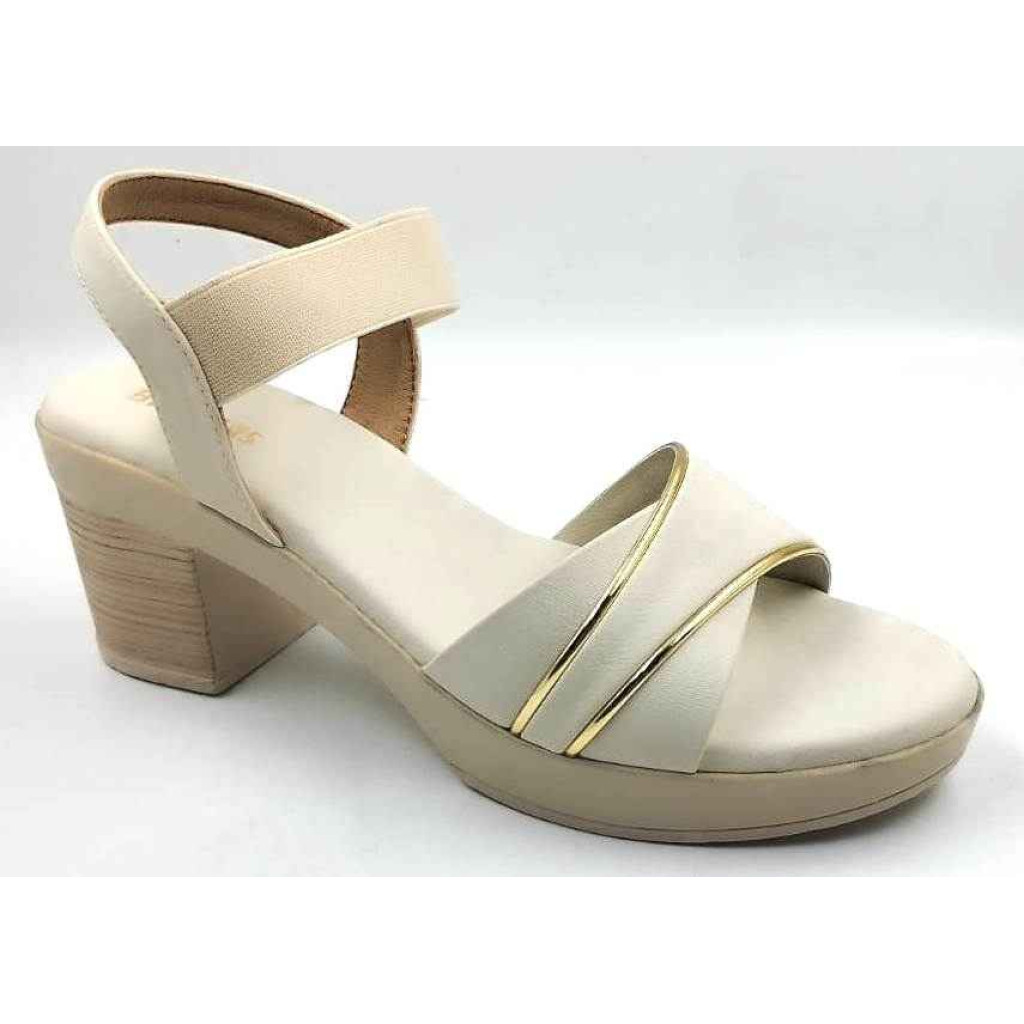10346 : Balujas Off White Block Heel Ladies Sandals