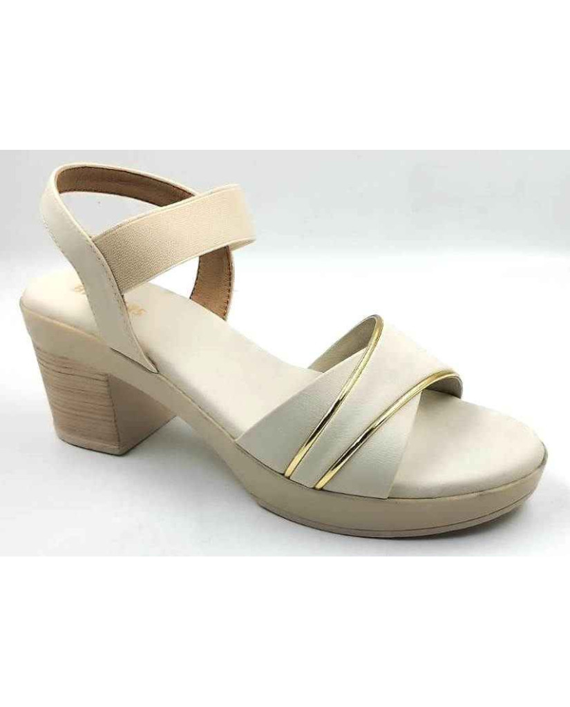 10346 : Balujas Off White Block Heel Ladies Sandals