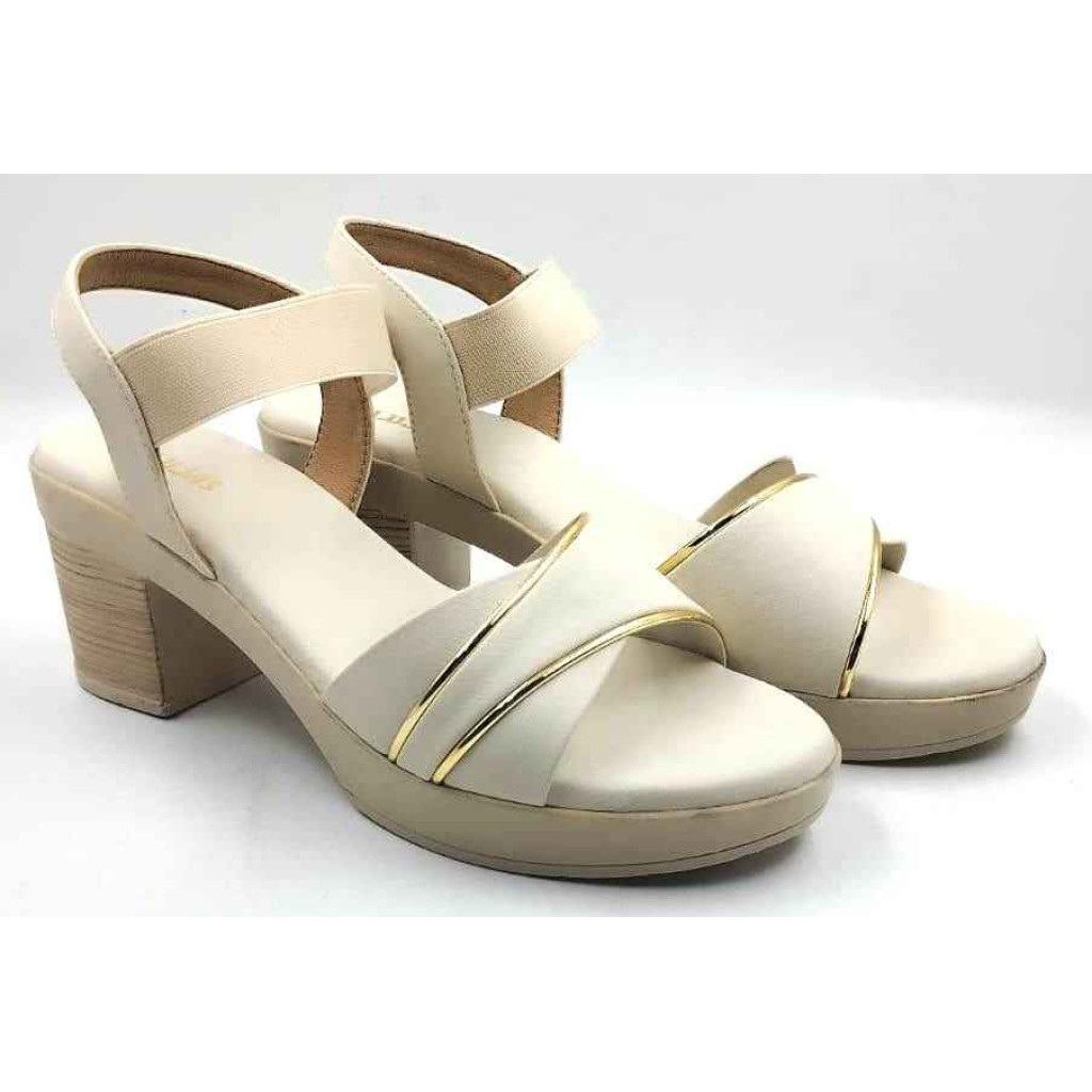 10346 : Balujas Off White Block Heel Ladies Sandals