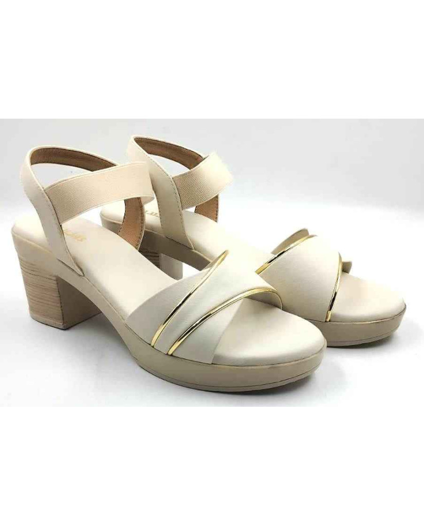 10346 : Balujas Off White Block Heel Ladies Sandals