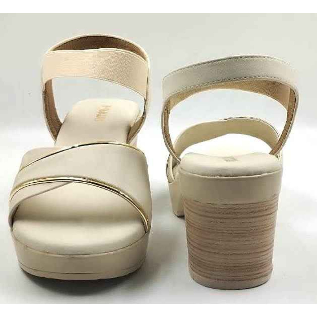 10346 : Balujas Off White Block Heel Ladies Sandals