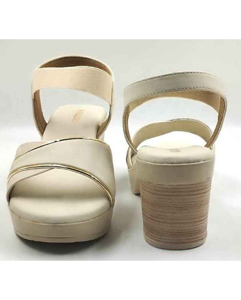 10346 : Balujas Off White Block Heel Ladies Sandals