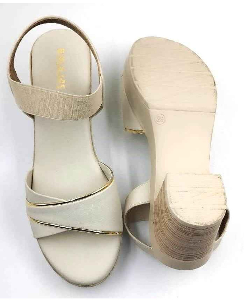 10346 : Balujas Off White Block Heel Ladies Sandals