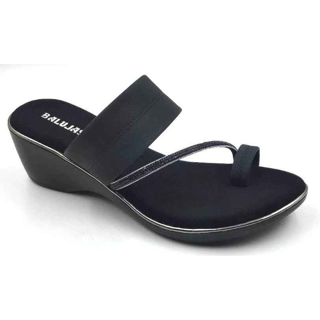 10382 : Balujas Black Wedge Heel Ladies Slipper