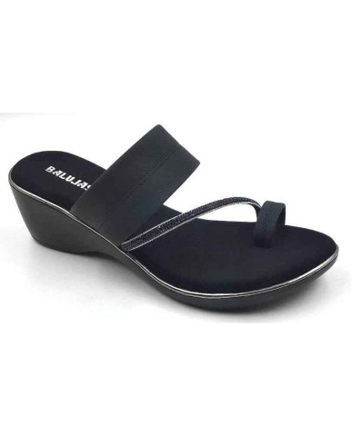 10382 : Balujas Black Wedge Heel Ladies Slipper