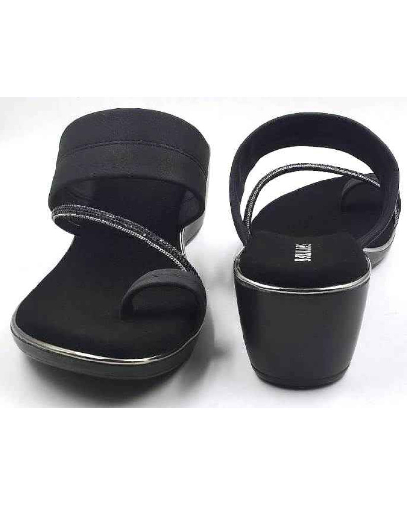10382 : Balujas Black Wedge Heel Ladies Slipper