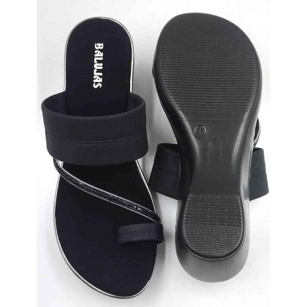 10382 : Balujas Black Wedge Heel Ladies Slipper