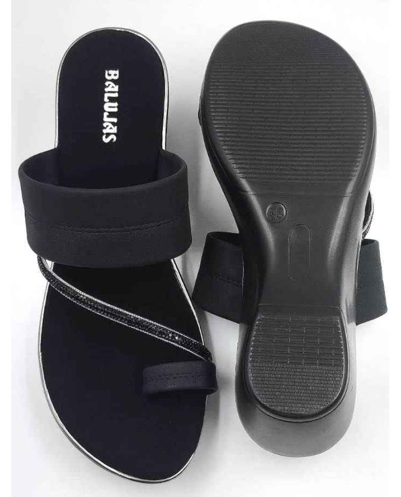 10382 : Balujas Black Wedge Heel Ladies Slipper
