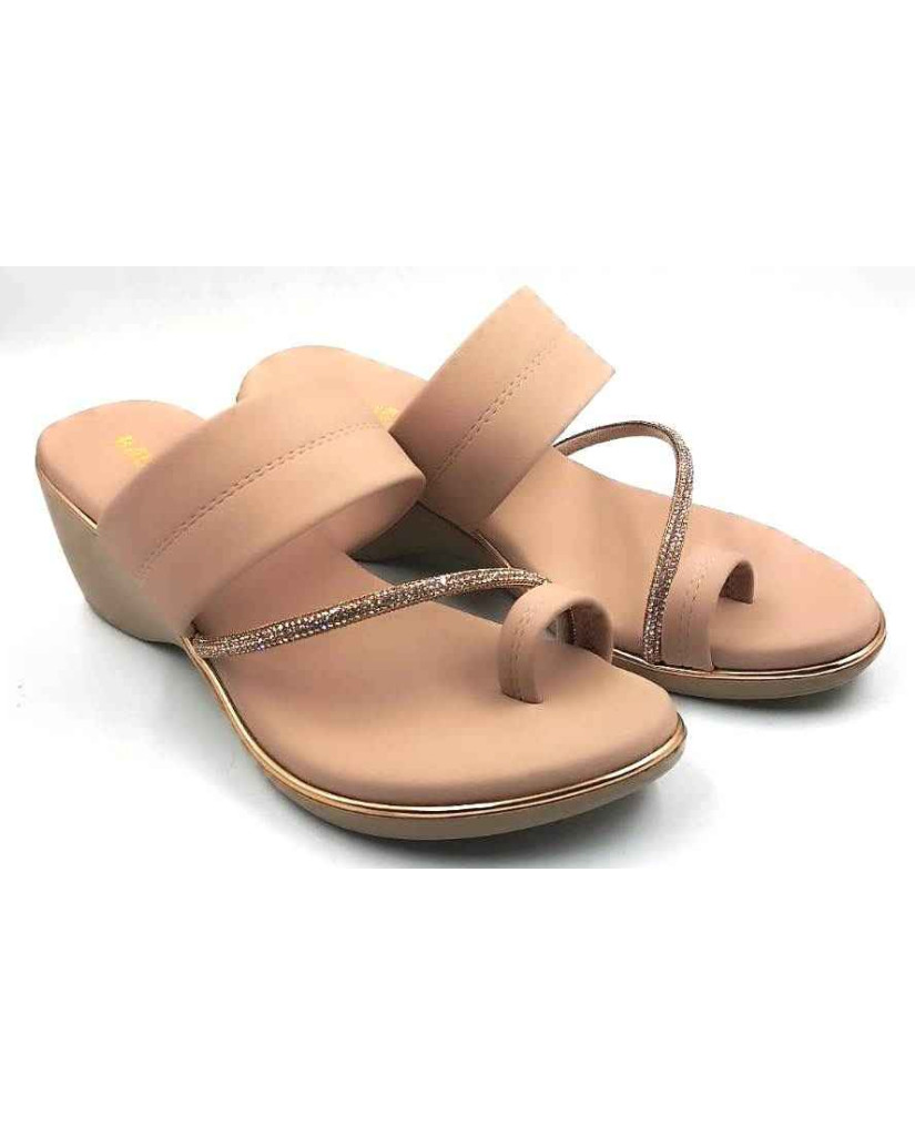 10382 : Balujas Peach Wedge Heel Ladies Slipper