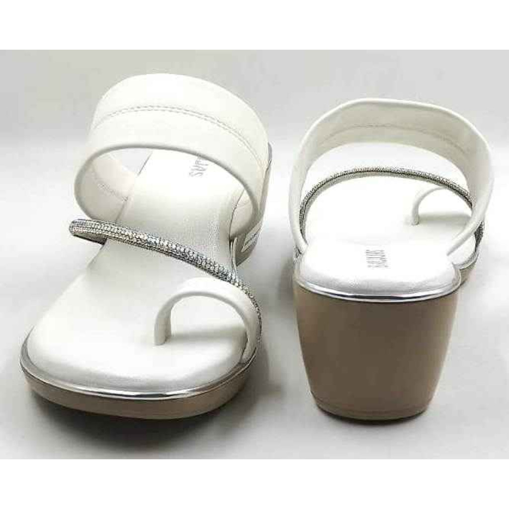 10382 : Balujas White Wedge Heel Ladies Slipper