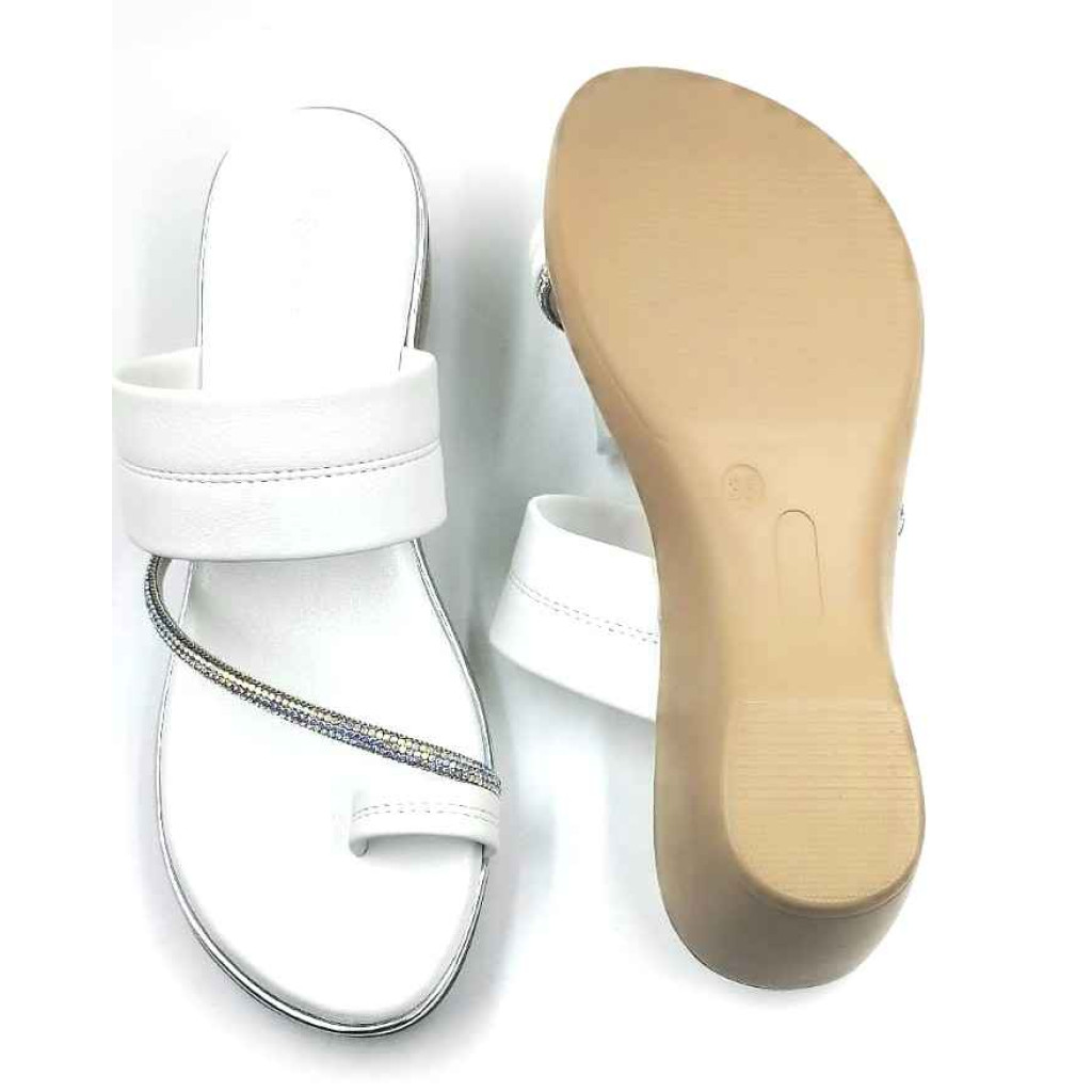10382 : Balujas White Wedge Heel Ladies Slipper