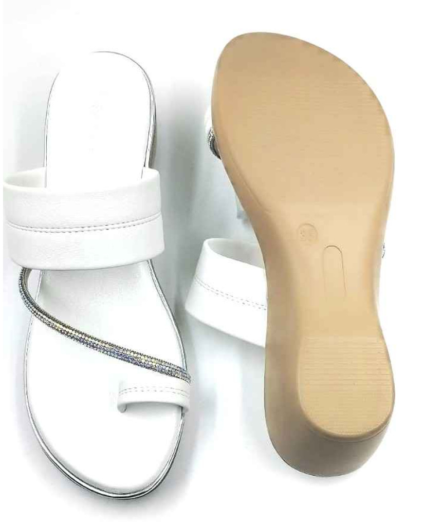 10382 : Balujas White Wedge Heel Ladies Slipper
