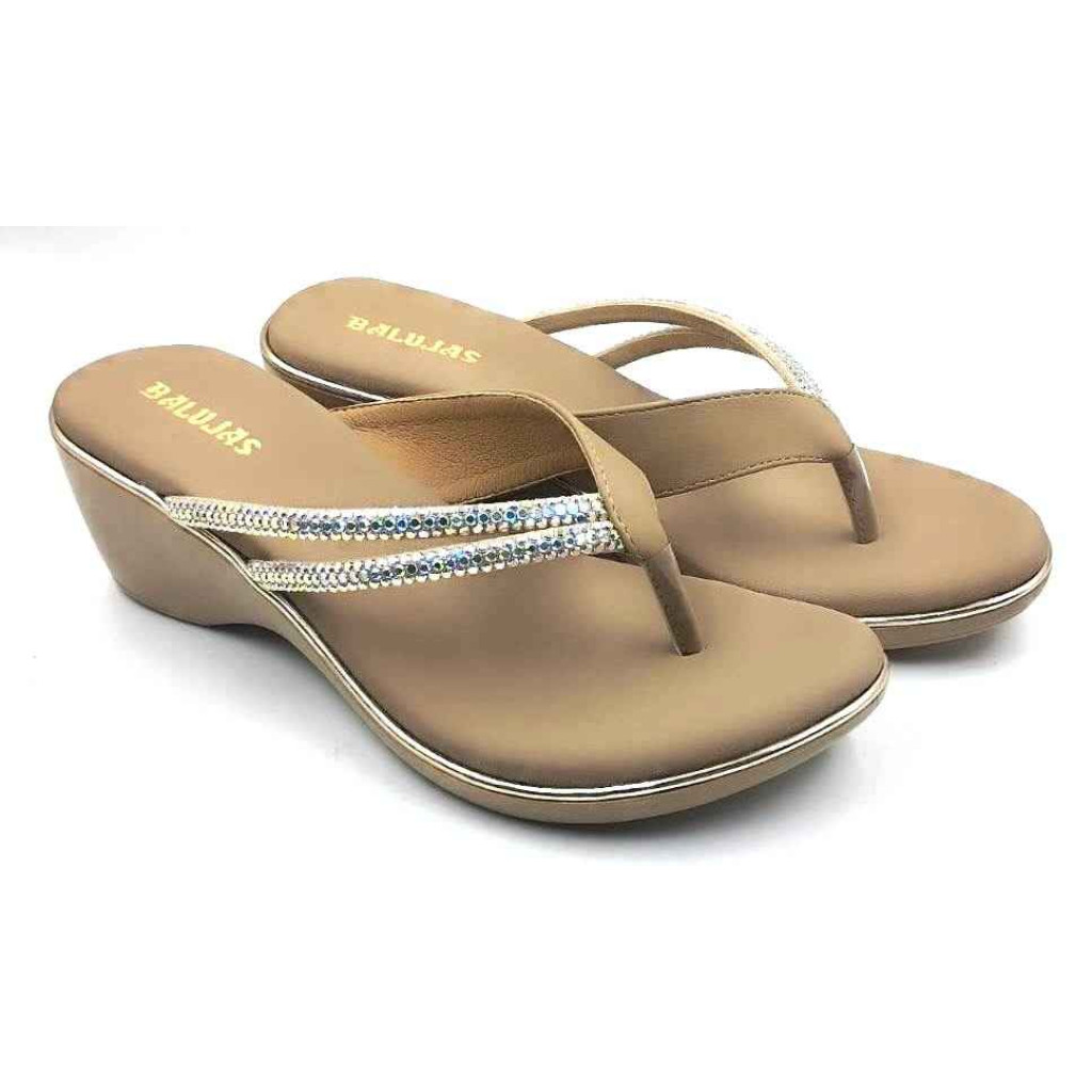 10416 : Balujas Beige Wedge Heel Ladies Chappal