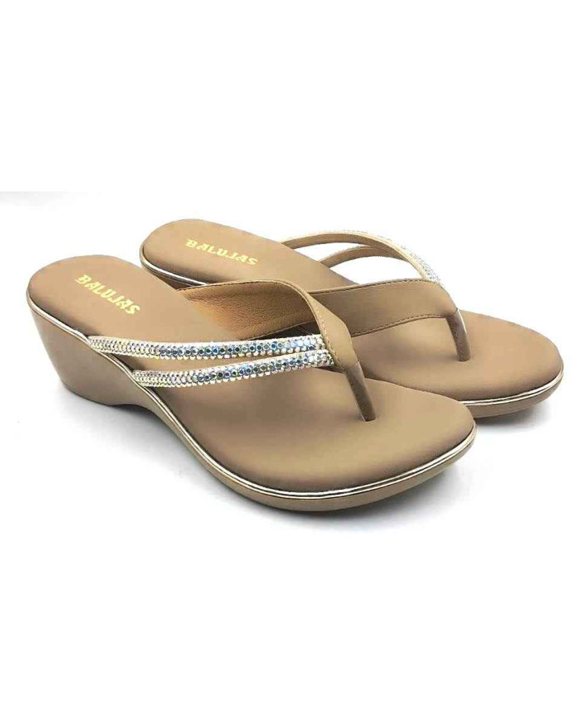 10416 : Balujas Beige Wedge Heel Ladies Chappal