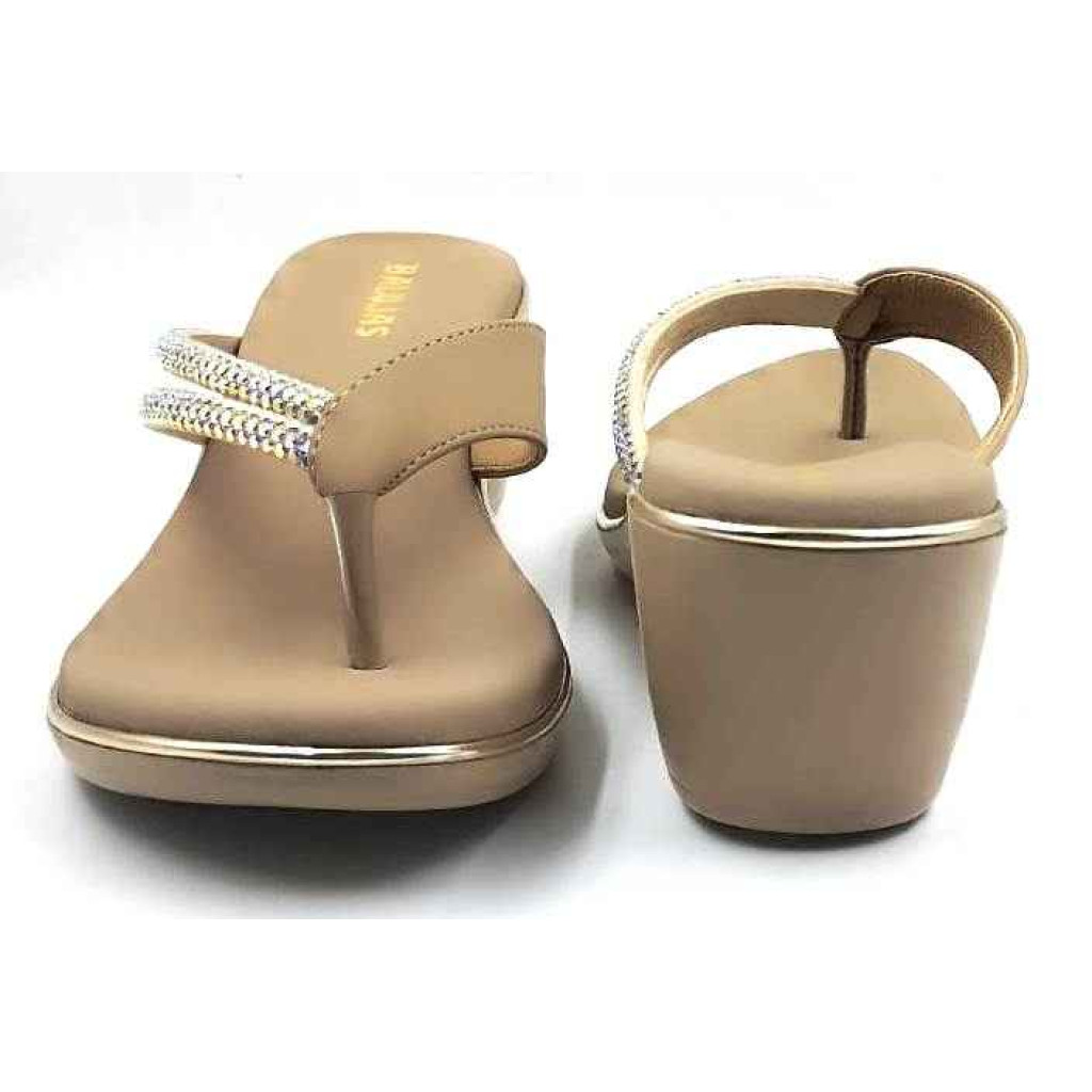 10416 : Balujas Beige Wedge Heel Ladies Chappal