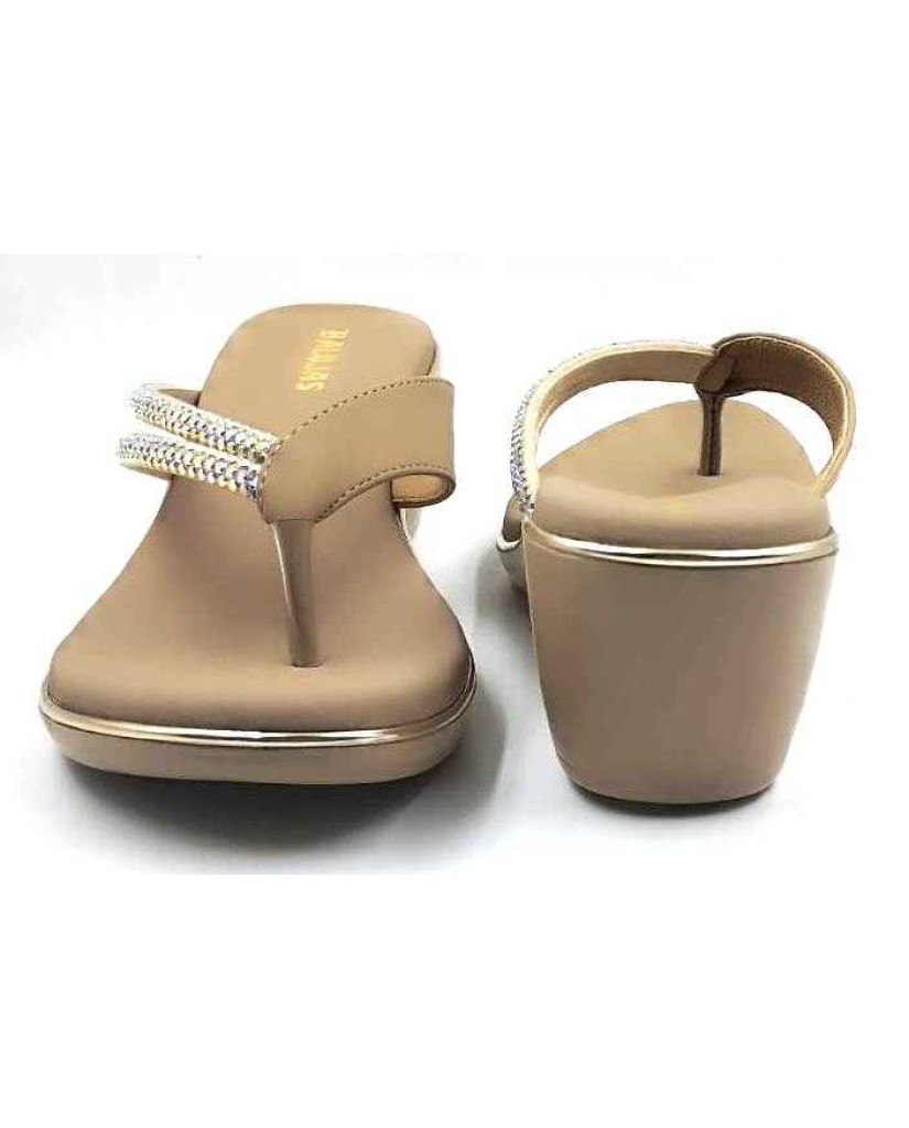 10416 : Balujas Beige Wedge Heel Ladies Chappal