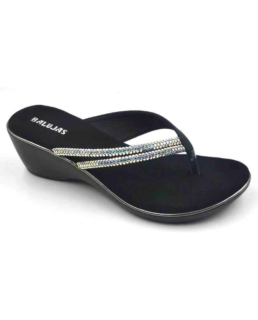 10416 : Balujas Black Wedge Heel Ladies Chappal