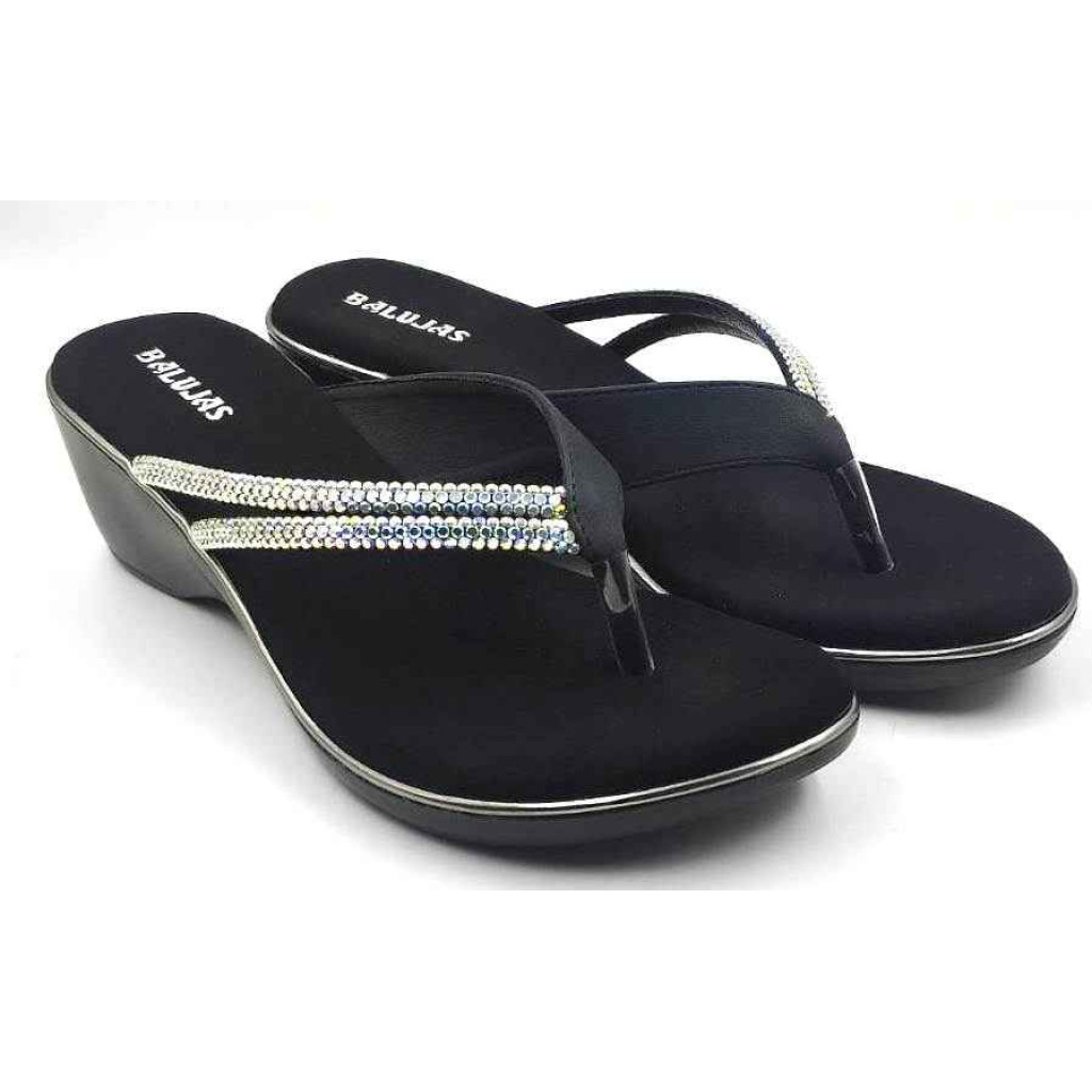 10416 : Balujas Black Wedge Heel Ladies Chappal