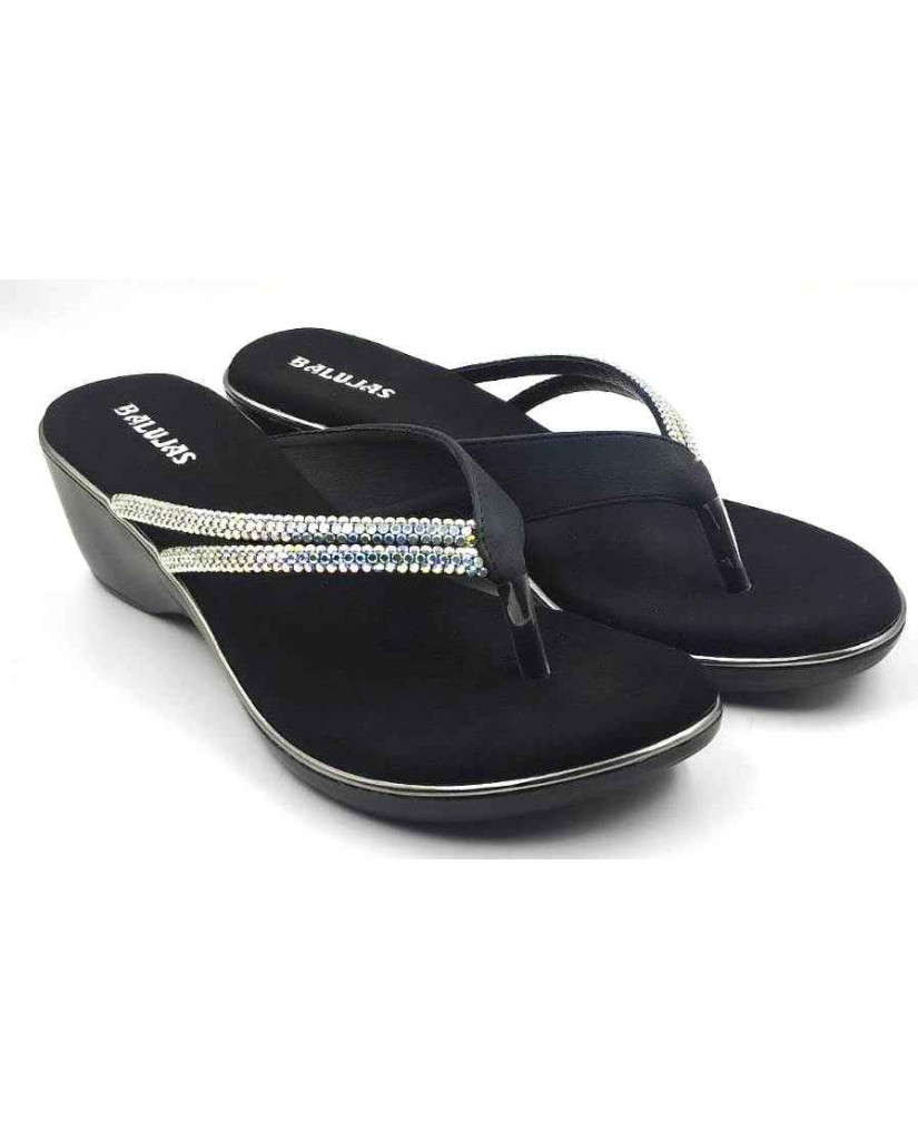 10416 : Balujas Black Wedge Heel Ladies Chappal