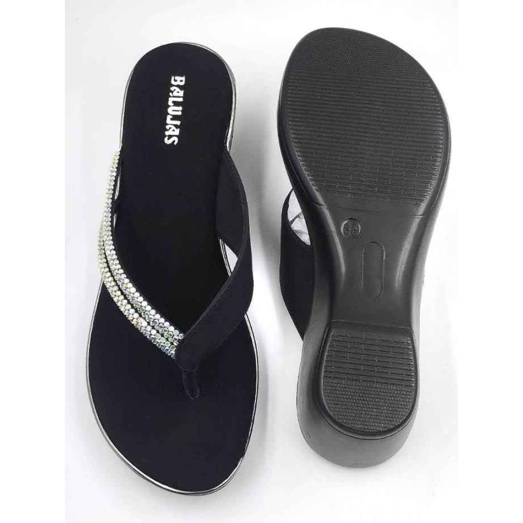 10416 : Balujas Black Wedge Heel Ladies Chappal