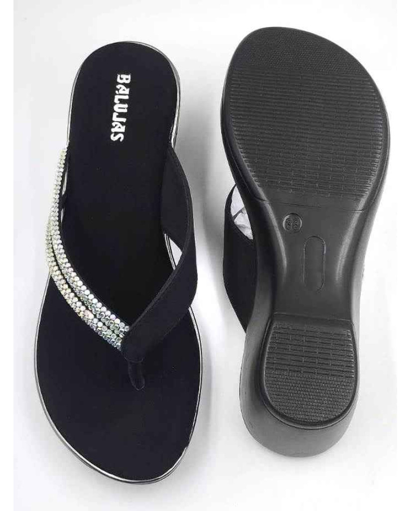 10416 : Balujas Black Wedge Heel Ladies Chappal