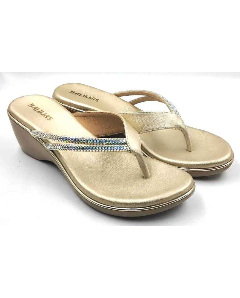 10416 : Balujas Gold Wedge Heel Ladies Chappal