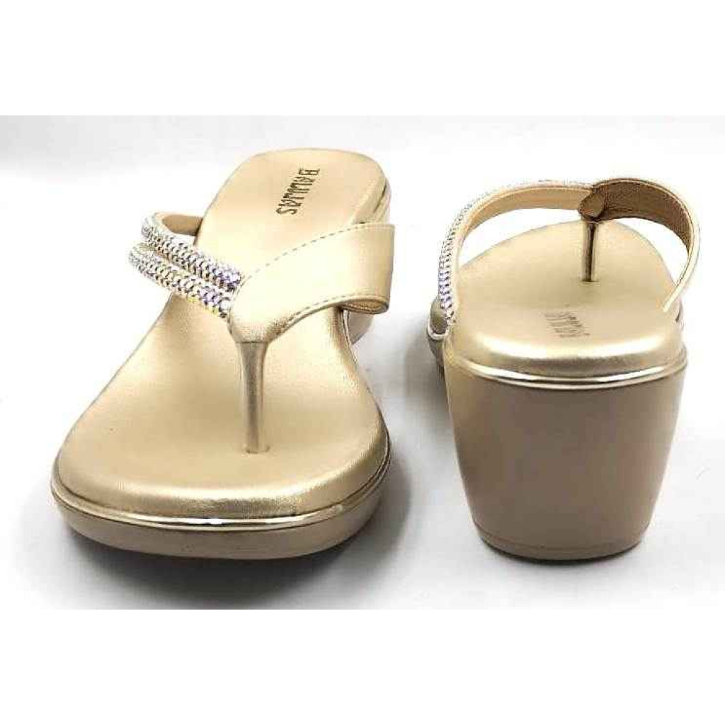 10416 : Balujas Gold Wedge Heel Ladies Chappal