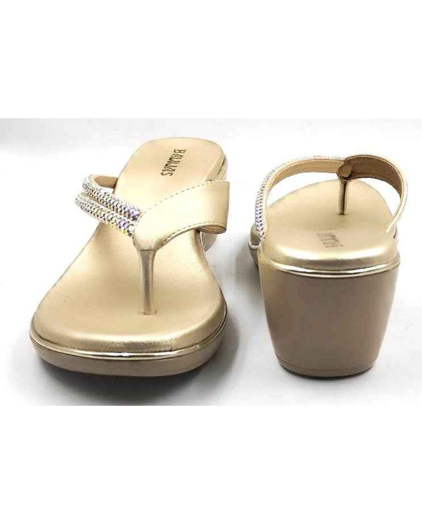 10416 : Balujas Gold Wedge Heel Ladies Chappal