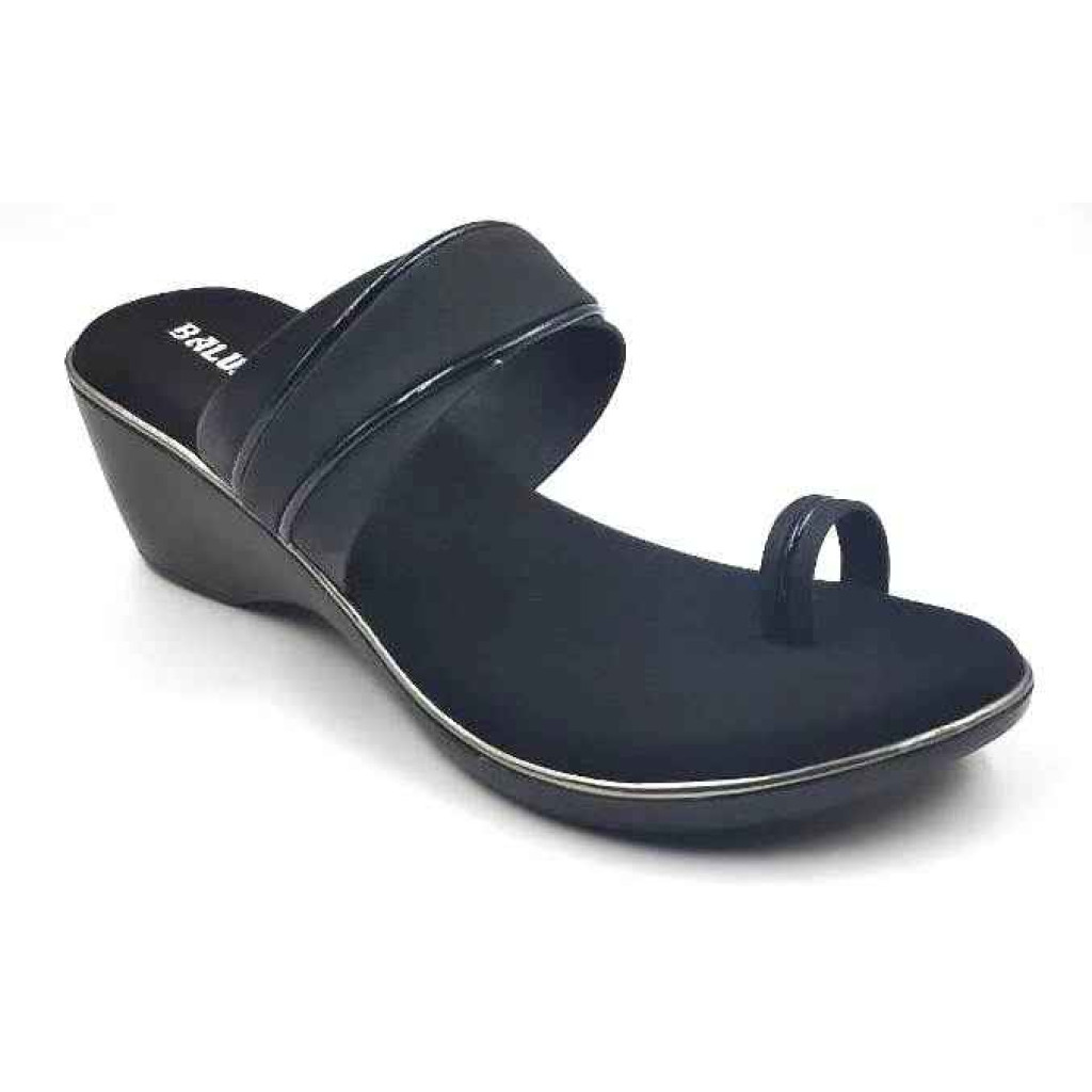 10795 : Balujas Black Wedge Heel Ladies Slipper