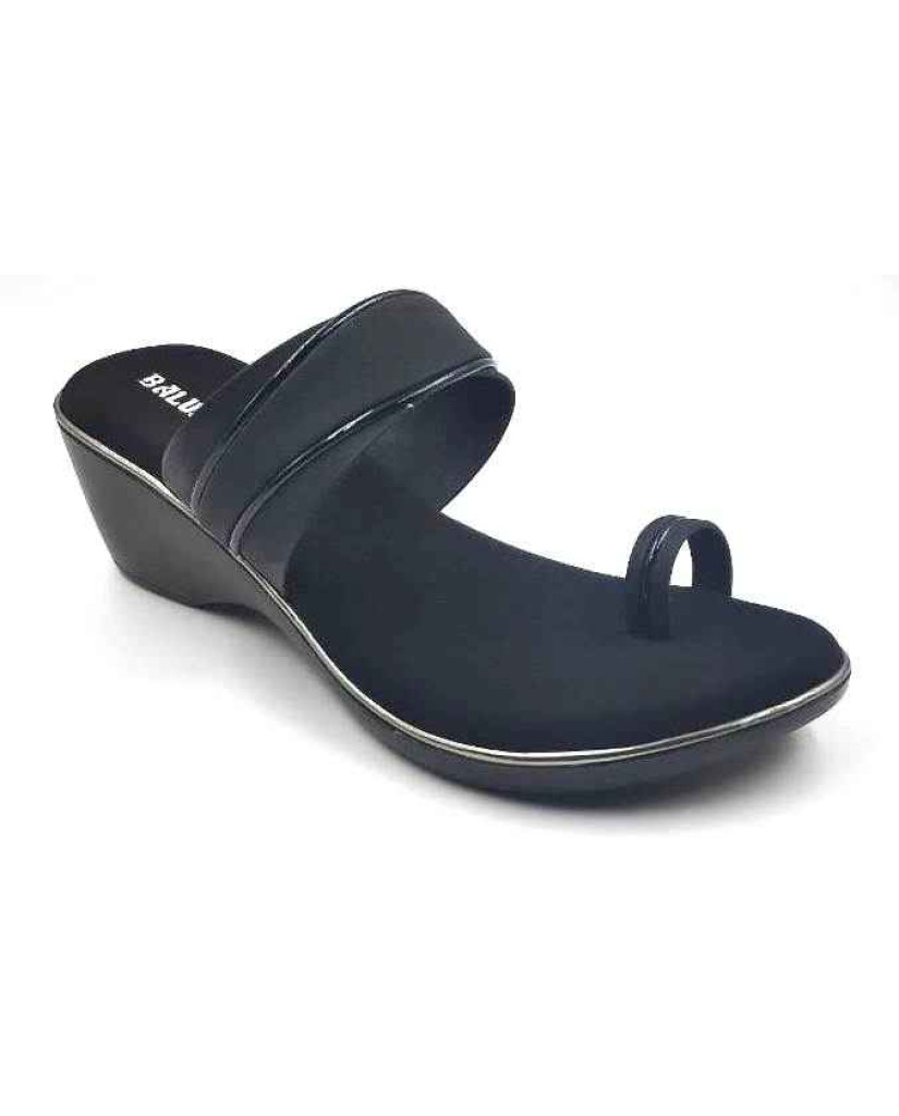 10795 : Balujas Black Wedge Heel Ladies Slipper