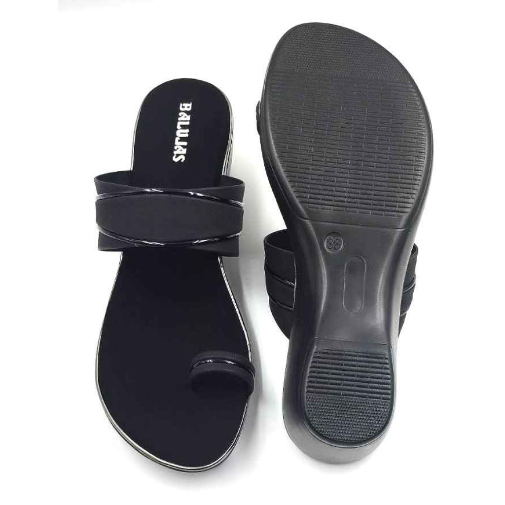 10795 : Balujas Black Wedge Heel Ladies Slipper