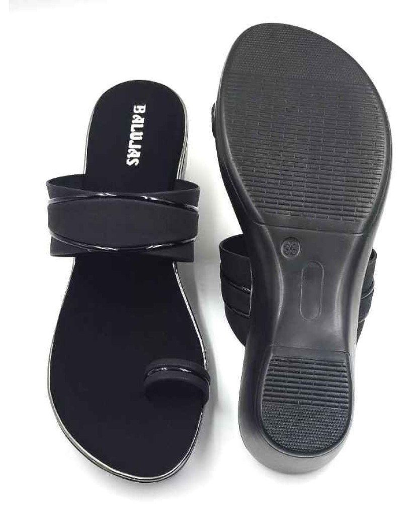 10795 : Balujas Black Wedge Heel Ladies Slipper