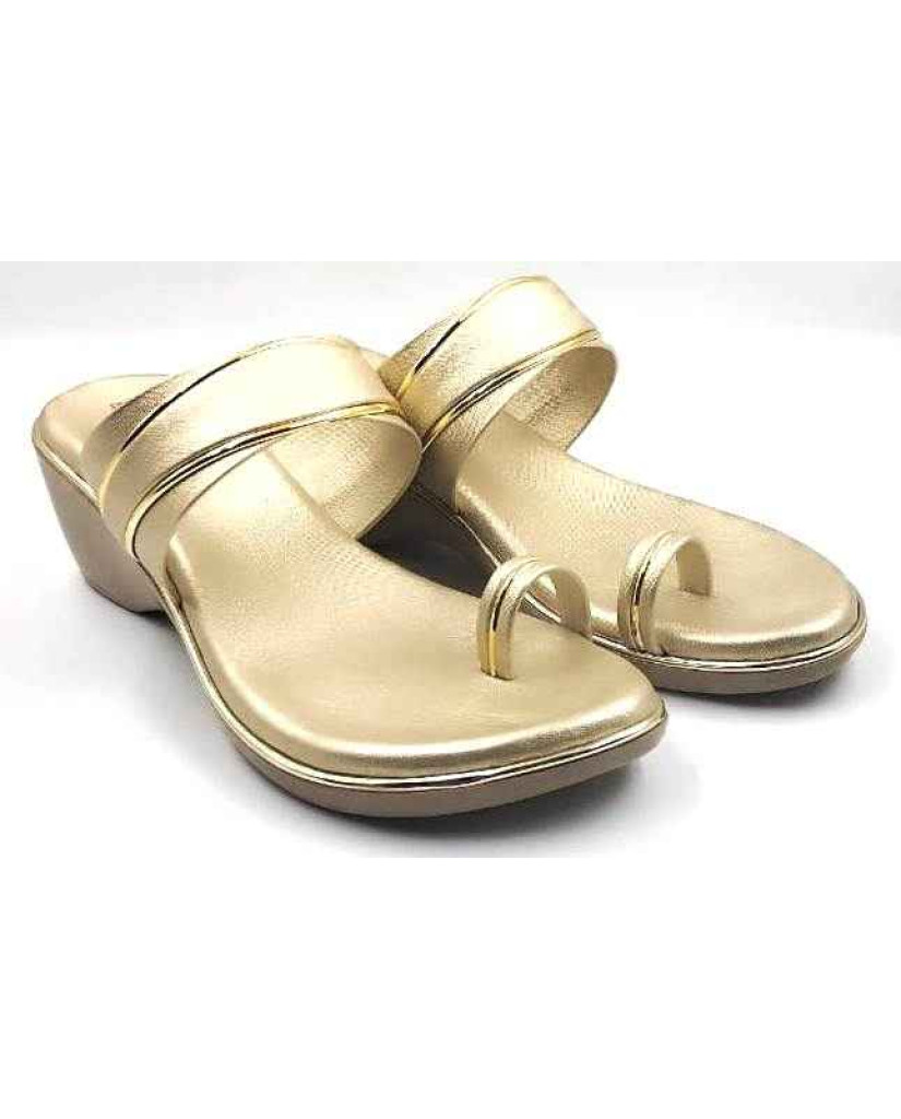 10795 : Balujas Gold Wedge Heel Ladies Slipper