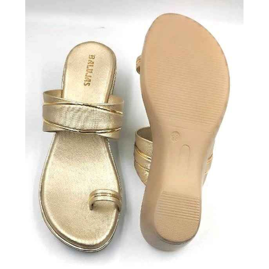 10795 : Balujas Gold Wedge Heel Ladies Slipper