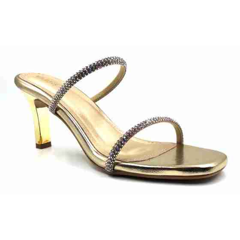 3320: Balujas Golden High Heel Crystal Strap Sandals