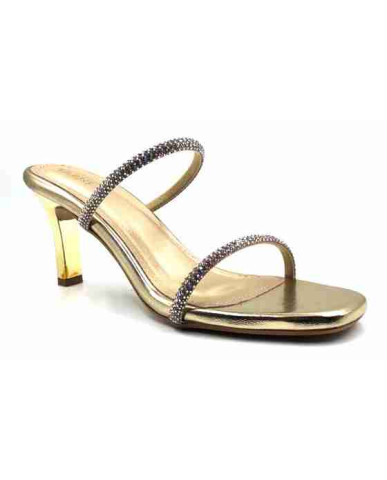 3320: Balujas Golden High Heel Crystal Strap Sandals