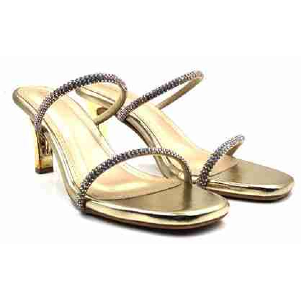 3320: Balujas Golden High Heel Crystal Strap Sandals