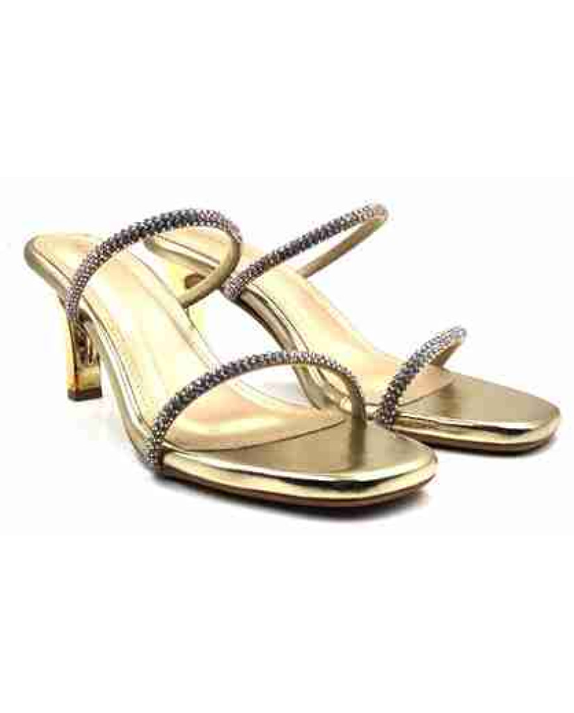3320: Balujas Golden High Heel Crystal Strap Sandals